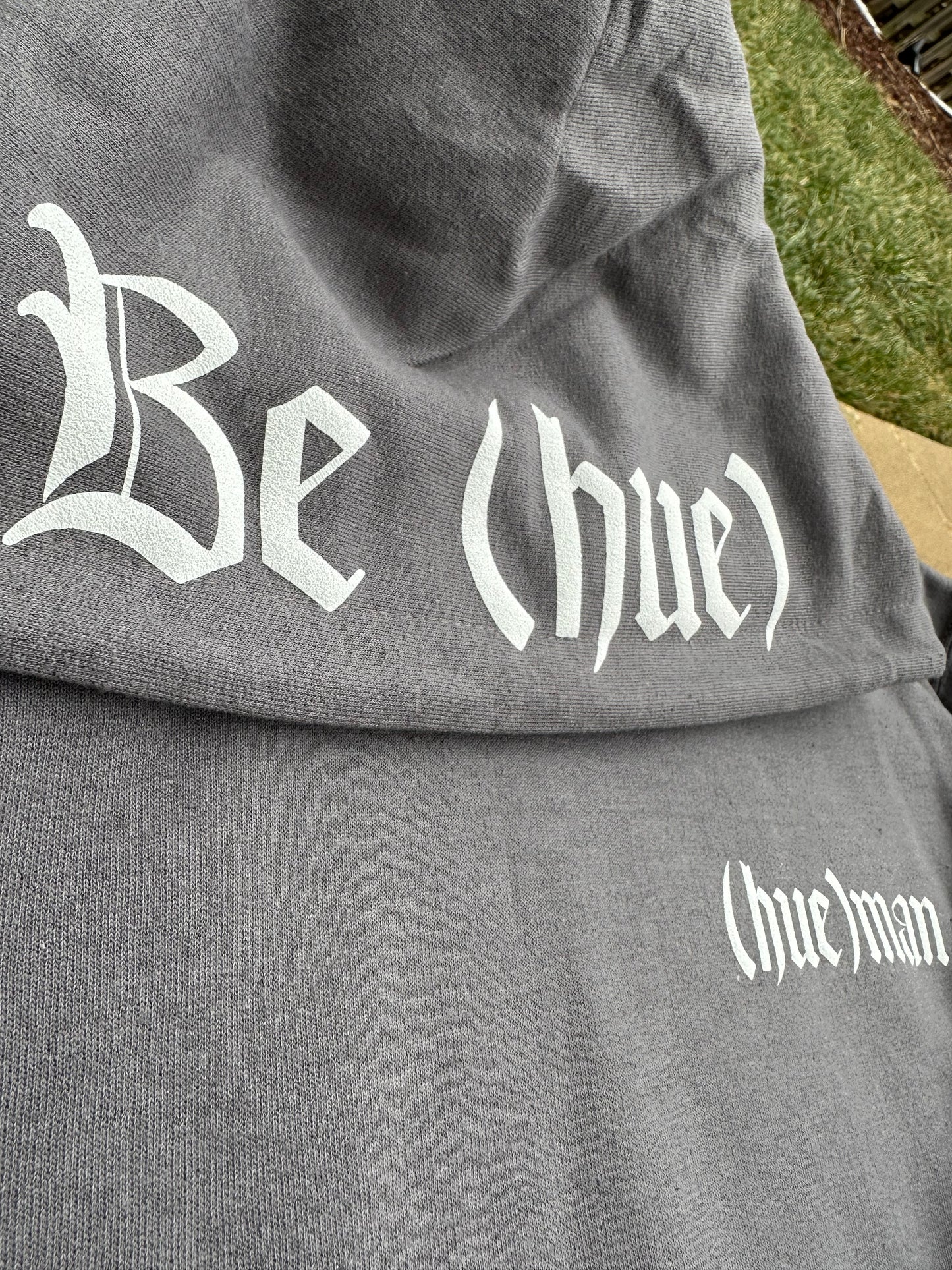 "Be (hue)" Medieval Hoodie (Charcoal/White)